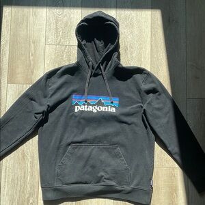 Patagonia Black Hoodie with Colorful Logo
